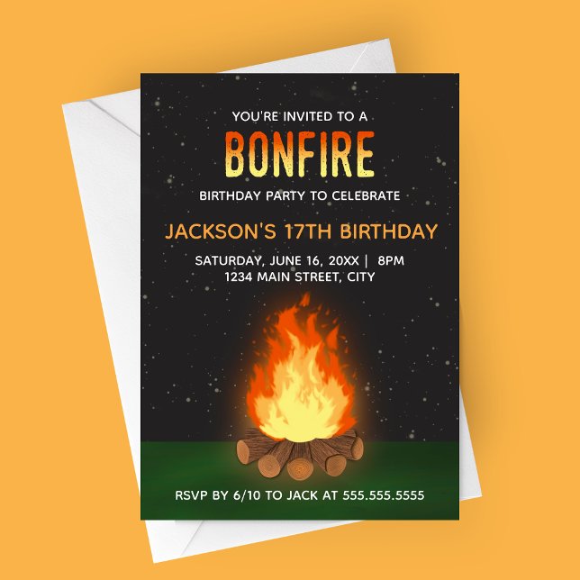 Convite de aniversário (Bonfire Party Invitation | Birthday, Retirement, Summer Party)