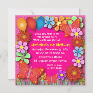 Convite de Aniversário: 003C Borboletas e flores