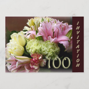 Convite de aniversário 100º - Buquê de flores
