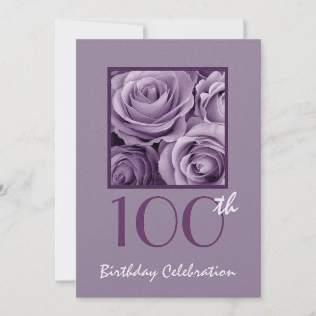 Convite de aniversário 100º Rosas Lilac Roxo (Frente)