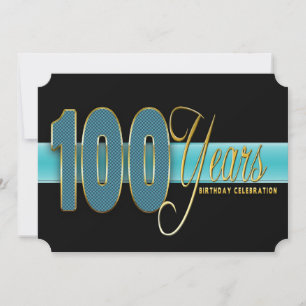 CONVITE DE ANIVERSÁRIO 100 ANOS AQUA/PRETO