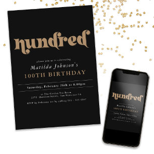 Convite de aniversário 100 Dourado preto chic