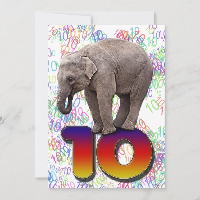 Convite de aniversário 10, com elefantes felizes (Frente)