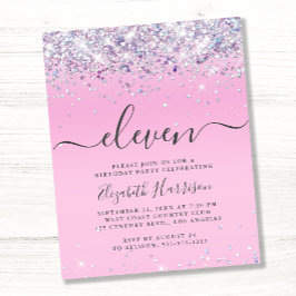 Convite de aniversário 11 do Glitter de Orçamento