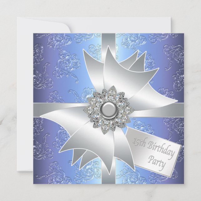 Convite de aniversário 15 azul púrpura (Frente)