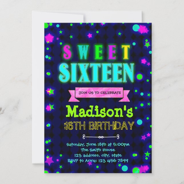 Convite de aniversário 16 brilhante (Frente)