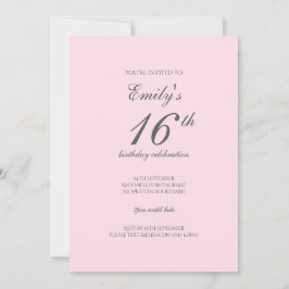 Convite de aniversário 16 minimalista rosa