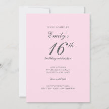 Convite de aniversário 16 minimalista rosa