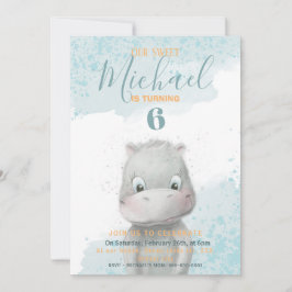 Convite de aniversário 2 do garoto Hippo