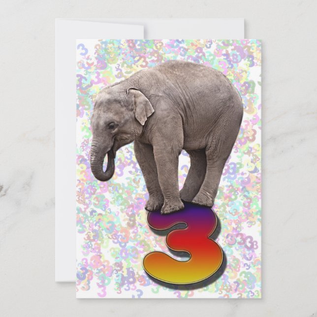 Convite de aniversário 3, com elefantes felizes (Frente)