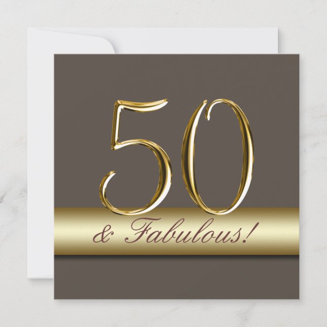 Convite de aniversário 50º Simples Dourado Taupe (Frente)