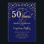 convite de aniversário 50 - Azul Marinho Dourado<br><div class="desc">50º Convite de aniversário. Design elegante com ouro brilhante falso e azul marinho. Anima-te a 50 anos! Envie-me uma mensagem se precisar de mais personalização.</div>