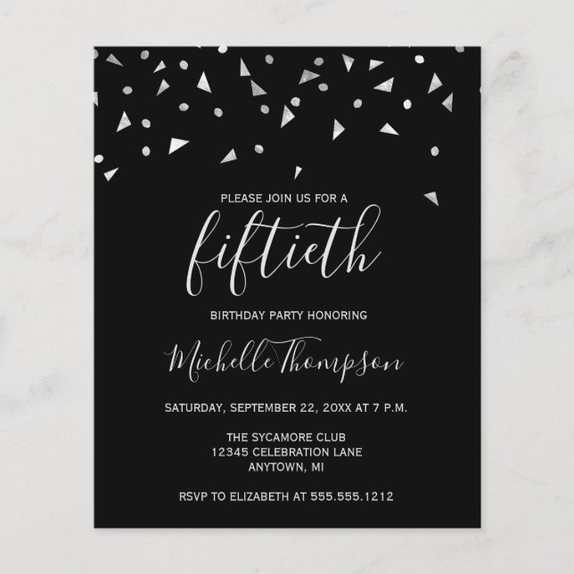 Convite de aniversário 50 Black Silver (Frente)