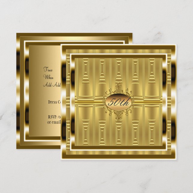 Convite de aniversário 50 Dourado Dourado (Frente/Verso)