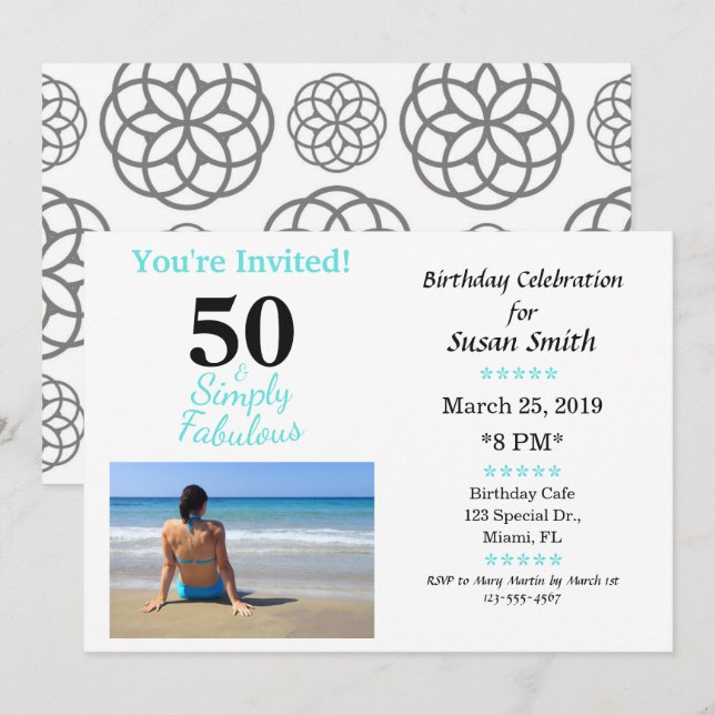 Convite de Aniversário 50 e Fabuloso Simplesmente  (Frente/Verso)