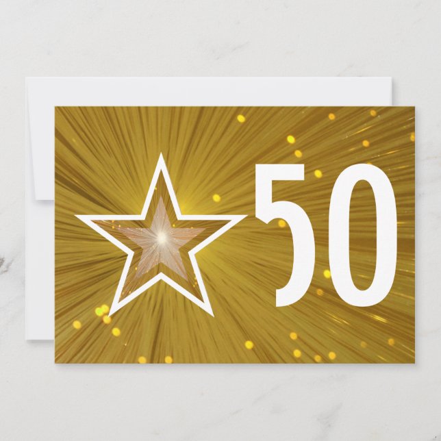 Convite de aniversário '50' Estrela de Ouro (Frente)