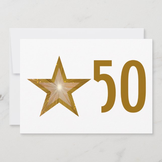Convite de aniversário '50' estrela dourada branco (Frente)