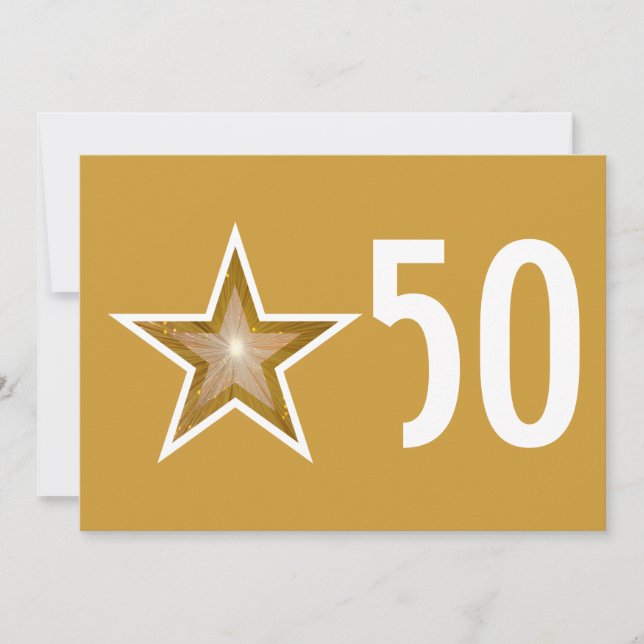 Convite de aniversário '50' estrelas douradas (Frente)