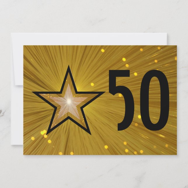 Convite de aniversário '50' Gold Star com verso pr (Frente)