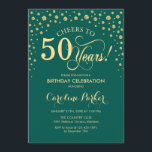 convite de aniversário 50 - Verde Dourado<br><div class="desc">50º Convite de aniversário. Design elegante com ouro brilhante e verde. Anima-te a 50 anos! Envie-me uma mensagem se precisar de mais personalização.</div>