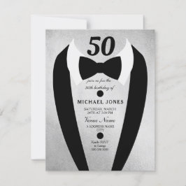 Convite de aniversário 50th Silver Tuxedo Mens