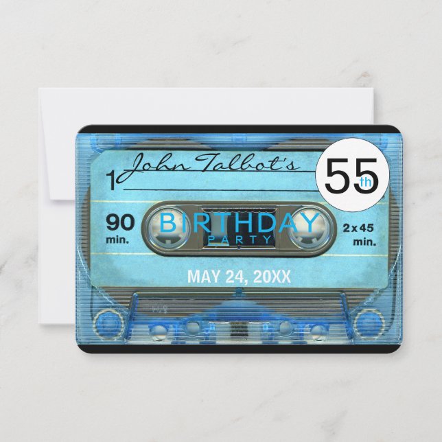 Convite de aniversário 55º de áudio T4 retrô (Frente)