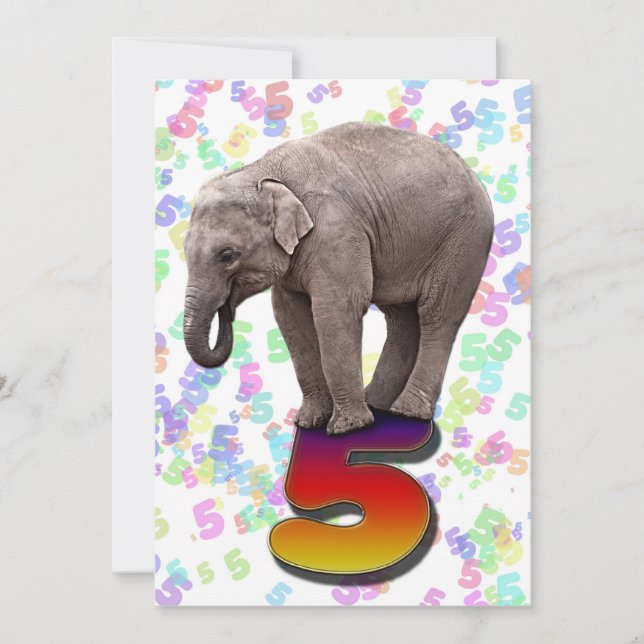 Convite de aniversário 5, com elefantes felizes (Frente)