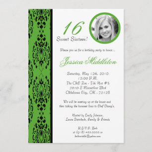 Convite de aniversário 5 x 7 Damask 16 do Verde li