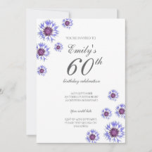 Convite de aniversário 60º Floral Azul