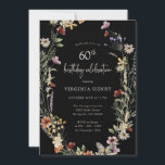 Convite de aniversário 60º Floral Preto<br><div class="desc">Floral Preto 60º Convite de aniversário. Este na moda e elegante convite de 60 anos apresenta lindas flores de aquarela pintadas à mão,  organizadas como uma bela coroa com um elegante script escrito à mão. Encontre itens correspondentes na Coleção de Casamentos de Flor Selvagem de Névoa Negra.</div>