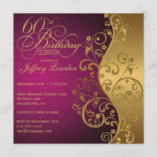 Convite de aniversário 60 roxo e Dourado