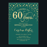 convite de aniversário 60 - Verde Dourado<br><div class="desc">60º Convite de aniversário. Design elegante com ouro brilhante e verde. Saúde para 60 anos! Envie-me uma mensagem se precisar de mais personalização.</div>