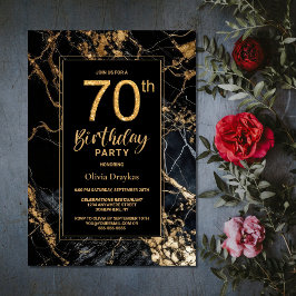 Convite de aniversário 70 de mármore Dourado preto