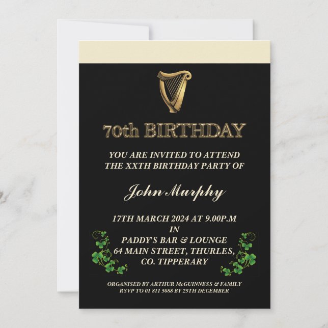 Convite de aniversário 70 irlandês (Frente)