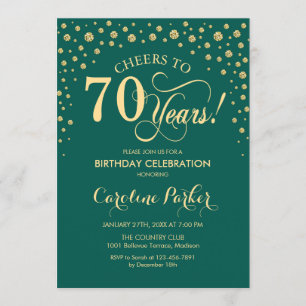 Convite de aniversário 70 - Verde Dourado