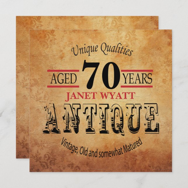 Convite de aniversário 70 | Vintage — Idade do faz (Frente/Verso)