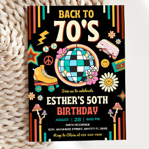 Convite de aniversário 70s editável Voltar ao 70S