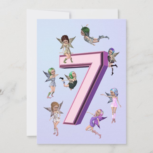 Convite de aniversário 7 de fadas de flores (Frente)