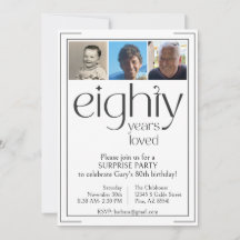 Convite de aniversário 80 branco e preto