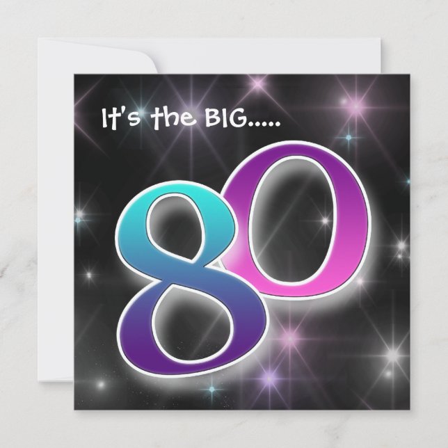 Convite de aniversário 80 divertido e colorido (Frente)