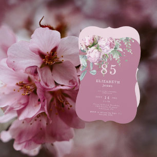 Convite de aniversário 85TH Floral Rosa Plumado