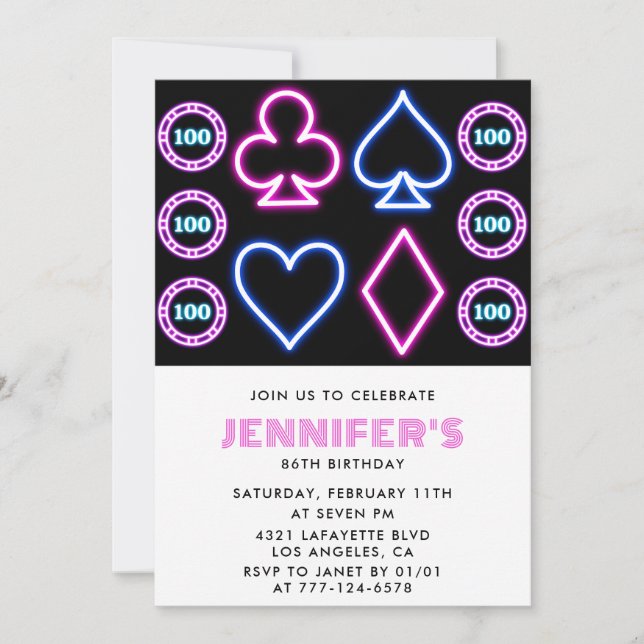 Convite de aniversário 86 de cassino jogo de carta (Frente)