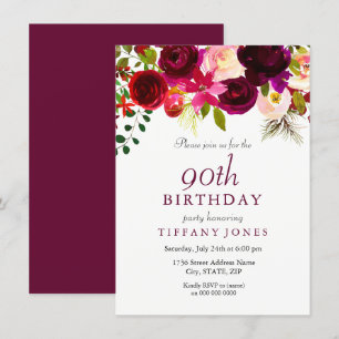 Convite de aniversário 90 de Flores de Borgonha