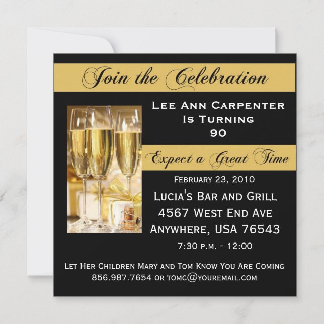 Convite de aniversário 90 personalizado (Frente)