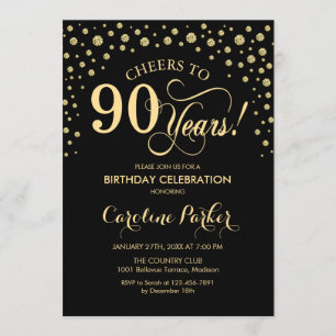 Convite de aniversário 90 - Preto Dourado