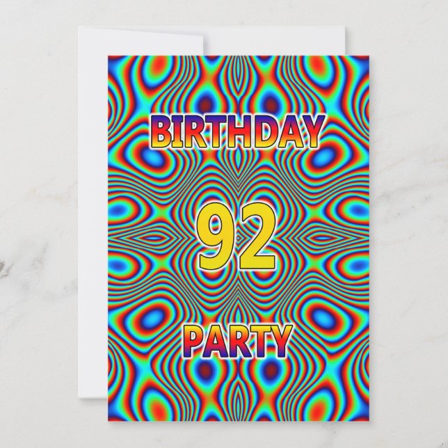 Convite de aniversário 92 Psicodélico (Frente)