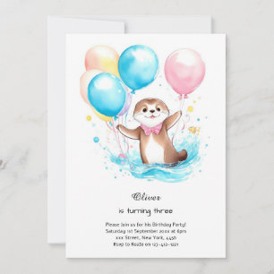Convite de Aniversário à Lontra Aquarela