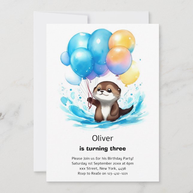 Convite de Aniversário à Lontra Aquarela (Frente)