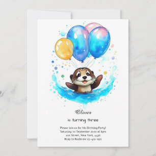 Convite de Aniversário à Lontra Aquarela