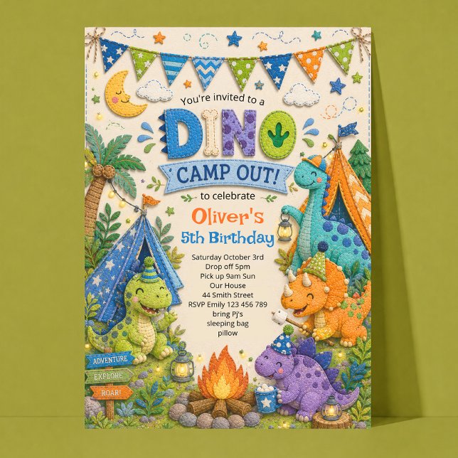 Convite de Aniversário Acampamento de Dinossauros (Criador carregado)
